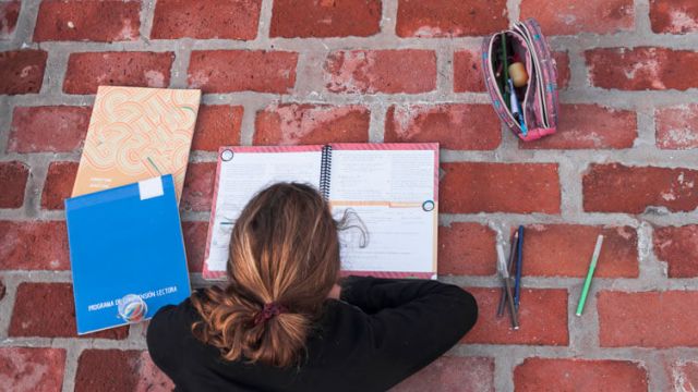 a girl studying